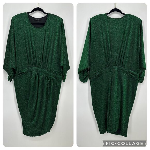 Eloquii Lurex Shimmer Dress 22 Tulip Hem Asymmetrical Cocktail Party Green - Picture 3 of 15